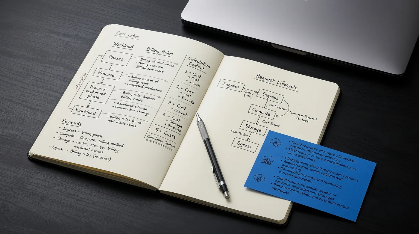 A workflow diagram and cost table drawn in a notebook.